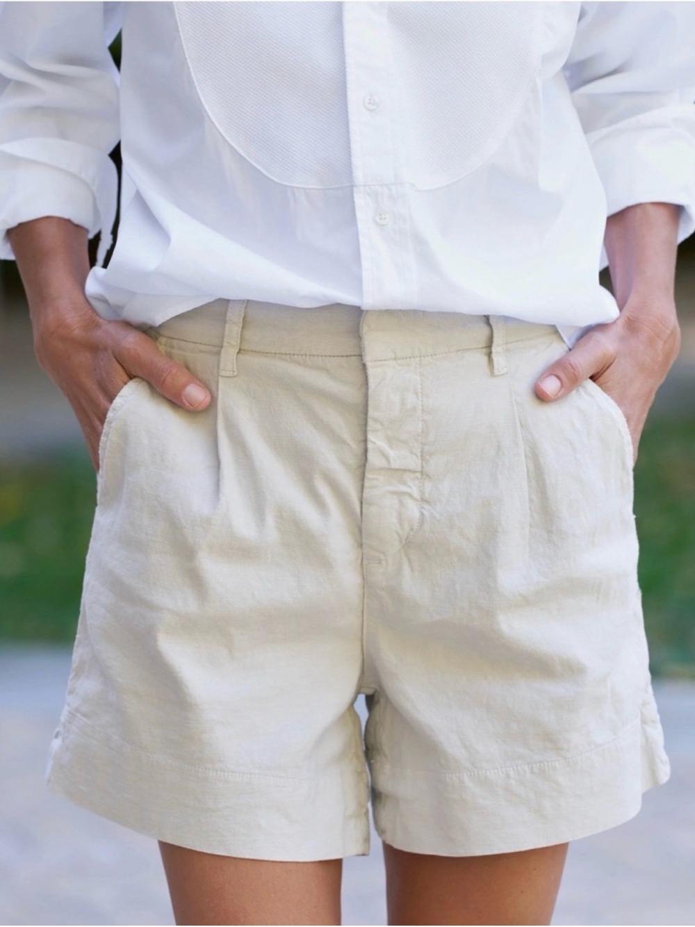 Frank & Eileen Waterford Walking Shorts High Rise Linen Blend Cement Khaki 8